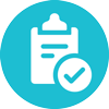 illustration of white clipboard and check mark within a light blue circle